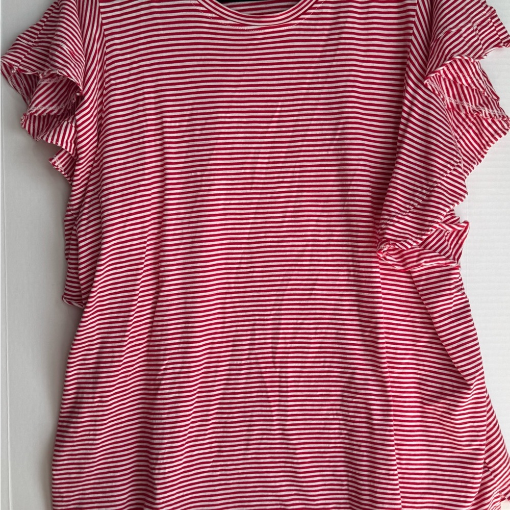 Terra & Sky Red Striped Ruffle Sleeve Top